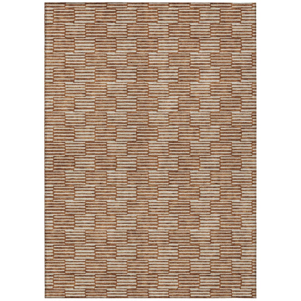 HomeRoots 9' X 12' Copper & Beige Geometric Area Rug - Durable, Washable Design for Indoor & Outdoor Spaces 595029