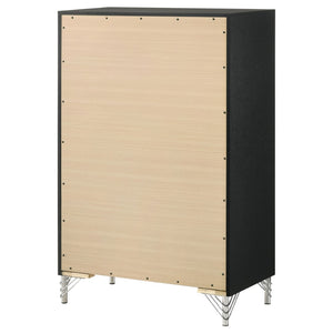 English Elm Malcolm Five Drawer Chest in High Gloss Black with Chrome Pulls for Modern Bedrooms B062P447799