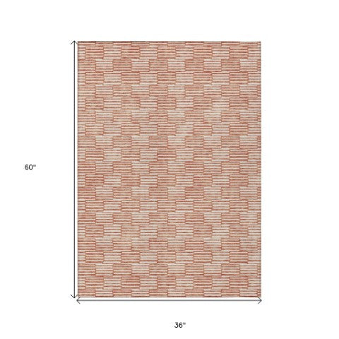 Homeroots 3' Stylish Beige And Ivory Geometric Washable Area Rug For Indoor And Outdoor Spaces, Durable Design 3' X 5' Polyester 595031