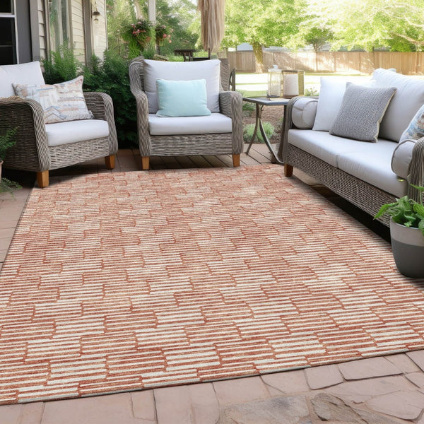 HomeRoots 5' Salmon and Ivory Geometric Area Rug - Modern, Washable Design for Indoor and Outdoor Spaces 5' X 8' 595032