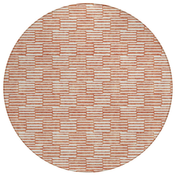 HomeRoots 5' Salmon and Ivory Geometric Area Rug - Modern, Washable Design for Indoor and Outdoor Spaces 8' Round 595033