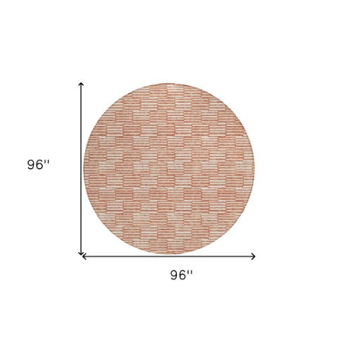 Homeroots 3' Stylish Beige And Ivory Geometric Washable Area Rug For Indoor And Outdoor Spaces, Durable Design 8' Round Polyester 595033