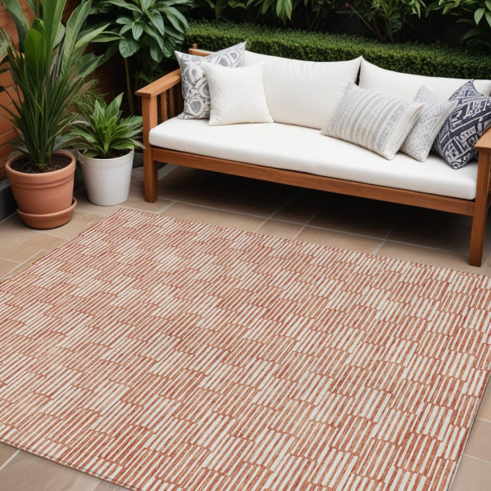 HomeRoots 9' X 12' Salmon and Ivory Geometric Washable Area Rug – Durable, Stylish for Indoor & Outdoor Use! 595035