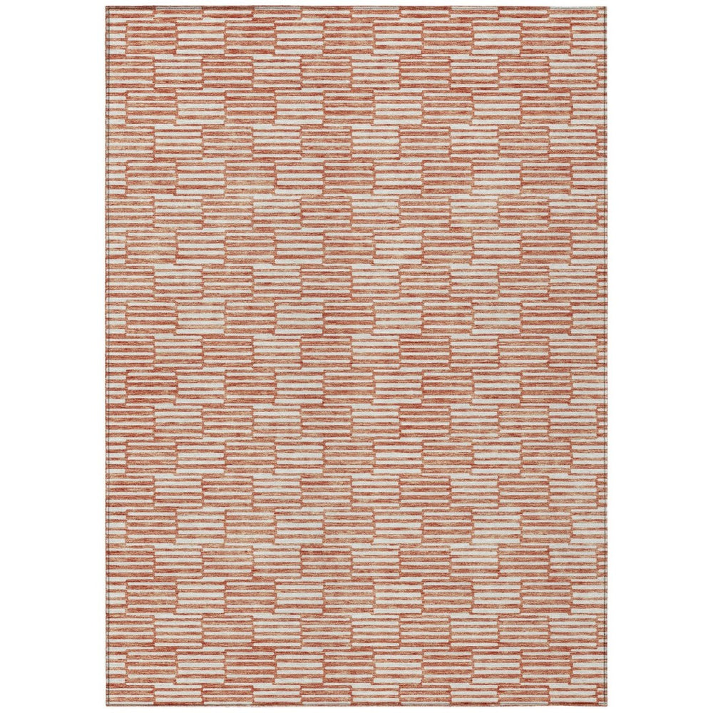 HomeRoots 9' X 12' Salmon and Ivory Geometric Washable Area Rug – Durable, Stylish for Indoor & Outdoor Use! 595035