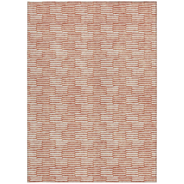 HomeRoots 5' Salmon and Ivory Geometric Area Rug - Modern, Washable Design for Indoor and Outdoor Spaces 10' X 14' 595036