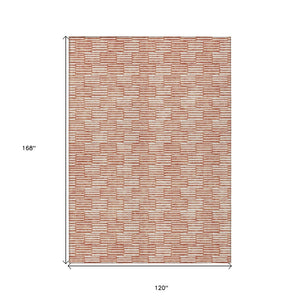 HomeRoots 5' Salmon and Ivory Geometric Area Rug - Modern, Washable Design for Indoor and Outdoor Spaces 10' X 14' 595036