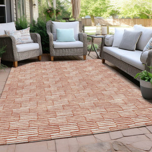 HomeRoots 5' Salmon and Ivory Geometric Area Rug - Modern, Washable Design for Indoor and Outdoor Spaces 10' X 14' 595036