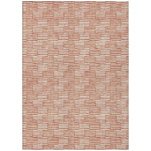 HomeRoots 5' Salmon and Ivory Geometric Area Rug - Modern, Washable Design for Indoor and Outdoor Spaces 10' X 14' 595036