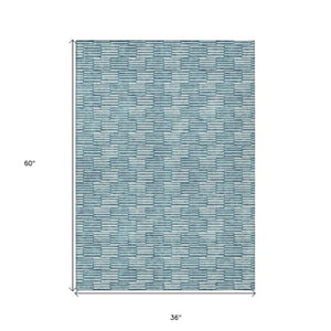 Homeroots 3' Stylish Beige And Ivory Geometric Washable Area Rug For Indoor And Outdoor Spaces, Durable Design 3' X 5' Polyester 595037