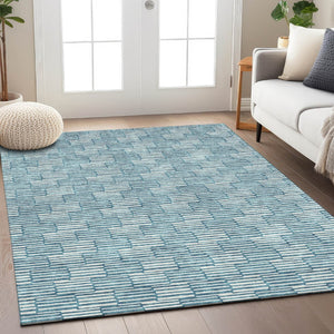 HomeRoots 5' Refresh Your Space with a Stylish Teal Blue and Ivory Geometric Washable Area Rug for Indoors Outdoors 5' X 8' 595038