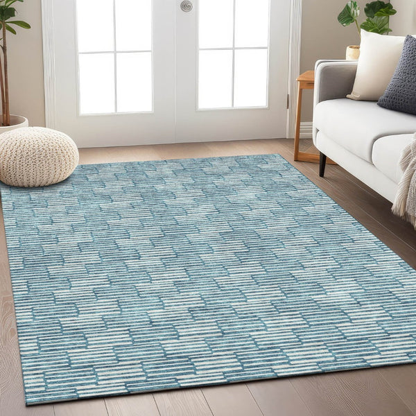 HomeRoots 5' Refresh Your Space with a Stylish Teal Blue and Ivory Geometric Washable Area Rug for Indoors Outdoors 5' X 8' 595038