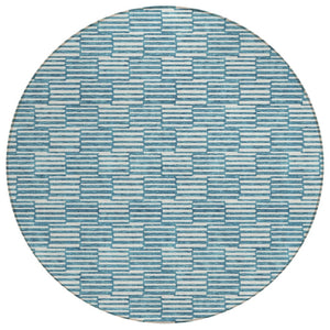 HomeRoots 5' Refresh Your Space with a Stylish Teal Blue and Ivory Geometric Washable Area Rug for Indoors Outdoors 8' Round 595039