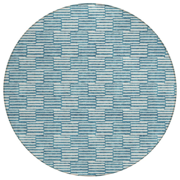 HomeRoots 5' Refresh Your Space with a Stylish Teal Blue and Ivory Geometric Washable Area Rug for Indoors Outdoors 8' Round 595039