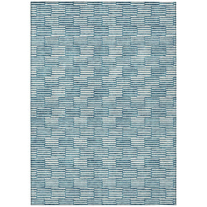 HomeRoots 5' Refresh Your Space with a Stylish Teal Blue and Ivory Geometric Washable Area Rug for Indoors Outdoors 8' X 10' 595040