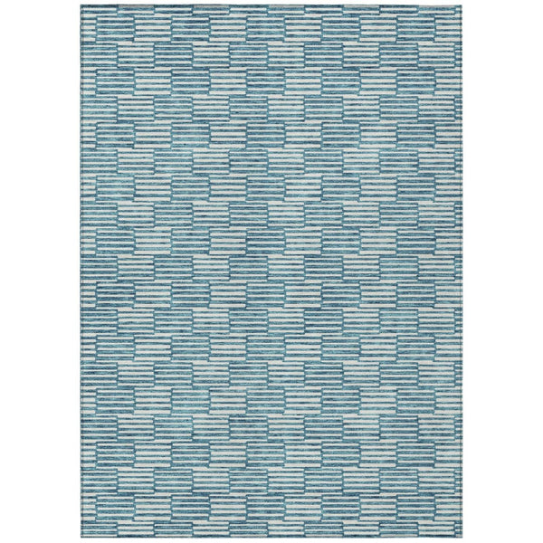 HomeRoots 5' Refresh Your Space with a Stylish Teal Blue and Ivory Geometric Washable Area Rug for Indoors Outdoors 8' X 10' 595040