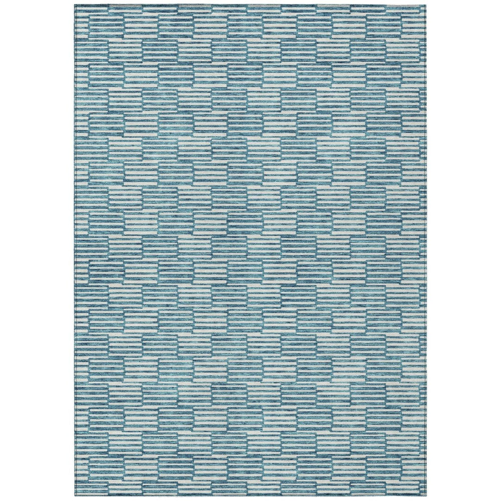 HomeRoots 9' X 12' Teal Blue & Ivory Geometric Indoor/Outdoor Area Rug - Stylish, Durable, & Washable Design! 595041