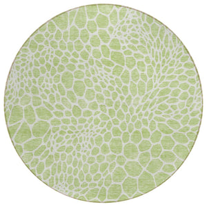 HomeRoots 5' Stylish Artichoke Green & Ivory Geometric Area Rug – Washable, Durable for Indoor/Outdoor Use 8' Round 595045