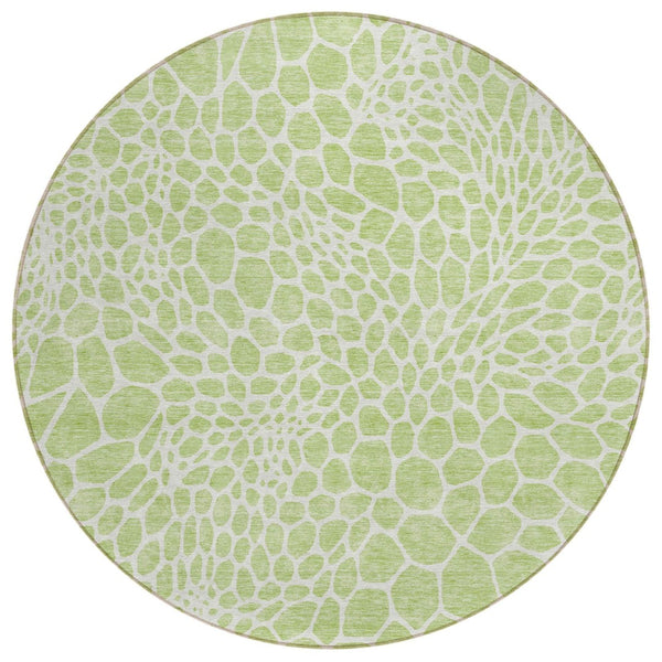HomeRoots 5' Stylish Artichoke Green & Ivory Geometric Area Rug – Washable, Durable for Indoor/Outdoor Use 8' Round 595045