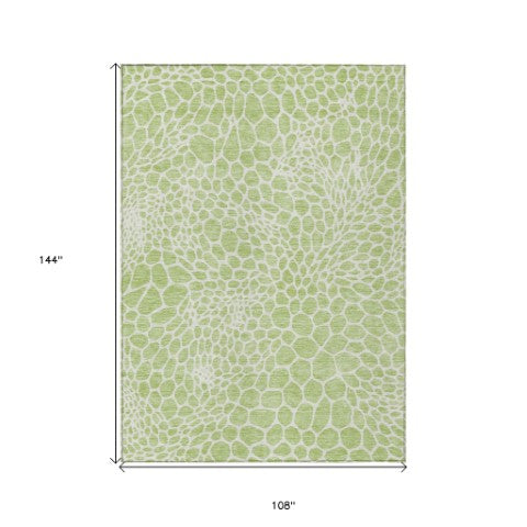 Homeroots 3' Artichoke Green Geometric Indoor Outdoor Area Rug - Stylish, Washable, Durable, And Versatile 9' X 12' Polyester 595047