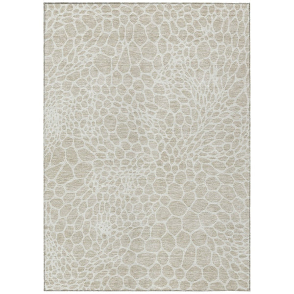 HomeRoots 5' Beige and Ivory Geometric Area Rug - Stylish, Washable, Durable for Indoor and Outdoor Use 5' X 8' 595050