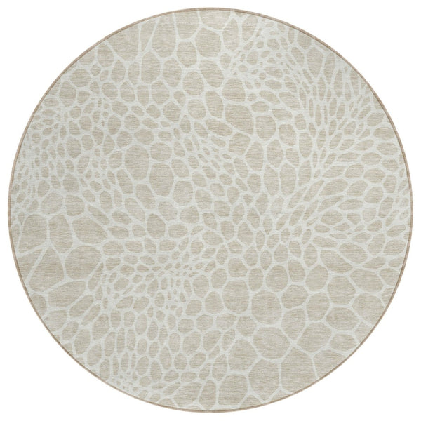 HomeRoots 5' Beige and Ivory Geometric Area Rug - Stylish, Washable, Durable for Indoor and Outdoor Use 8' Round 595051