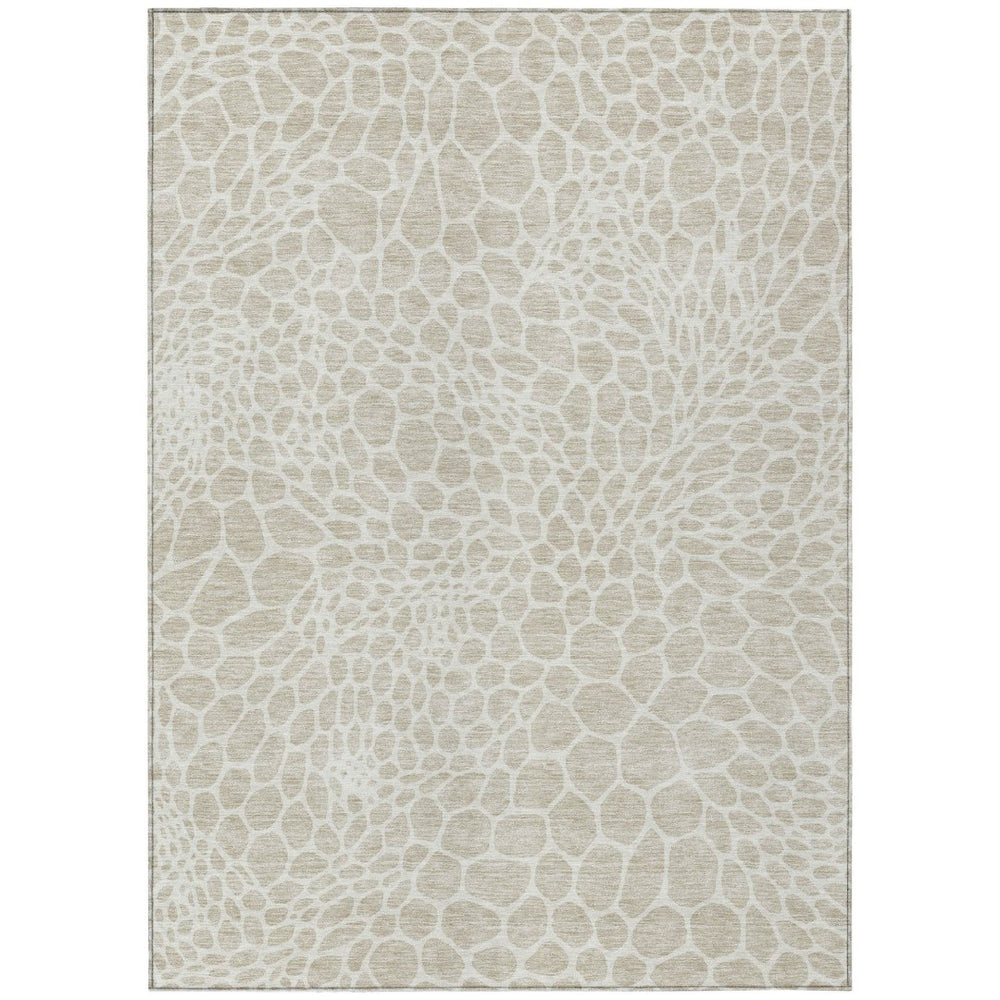 HomeRoots 9' X 12' Beige and Ivory Geometric Area Rug - Stylish, Washable, Indoor-Outdoor Versatility for Any Space 595053