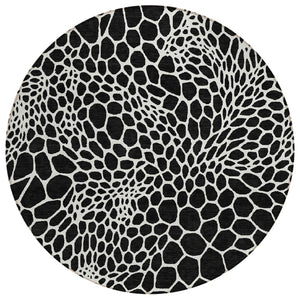 HomeRoots 5' Durable Black and Ivory Geometric Area Rug - Stylish, Washable Design for Indoor and Outdoor Use 8' Round 595057