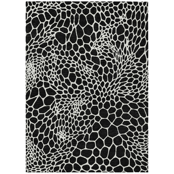 HomeRoots 5' Durable Black and Ivory Geometric Area Rug - Stylish, Washable Design for Indoor and Outdoor Use 8' X 10' 595058