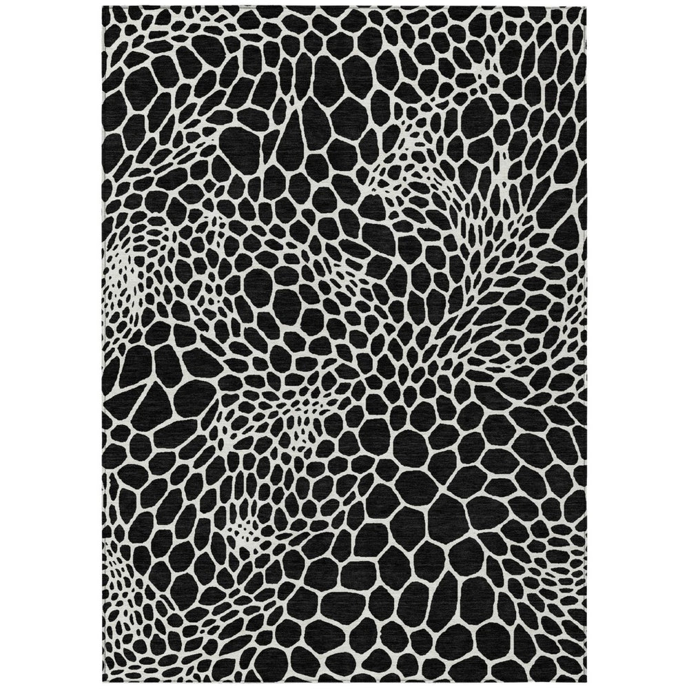 HomeRoots 9' X 12' Stylish Black and Ivory Geometric Area Rug - Durable, Washable for Indoor & Outdoor Use! 595059