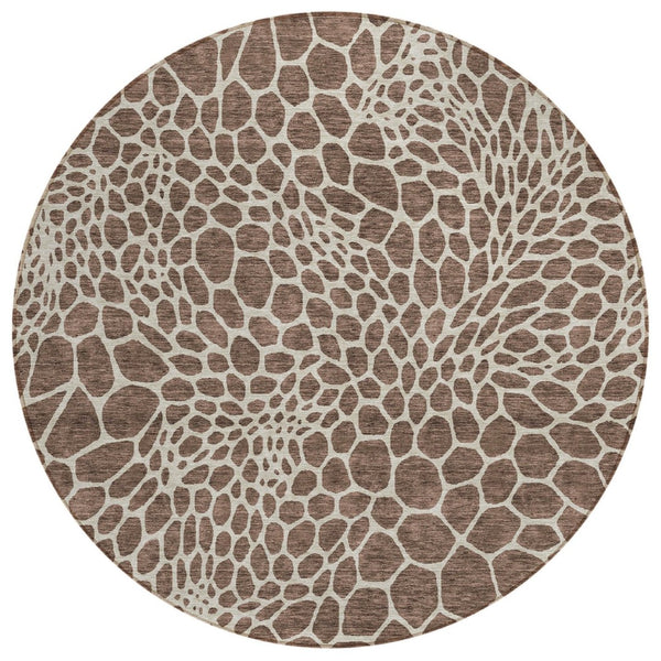 HomeRoots 5' Durable Brown and Beige Geometric Indoor Outdoor Area Rug - Stylish, Washable, Easy Care Design 8' Round 595063