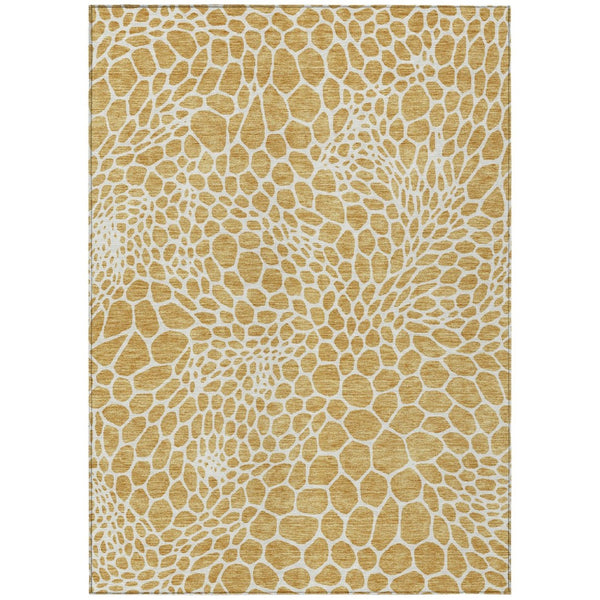 HomeRoots 5' Gold and Ivory Geometric Area Rug - Durable, Washable Design for Indoor and Outdoor Spaces 5' X 8' 595068