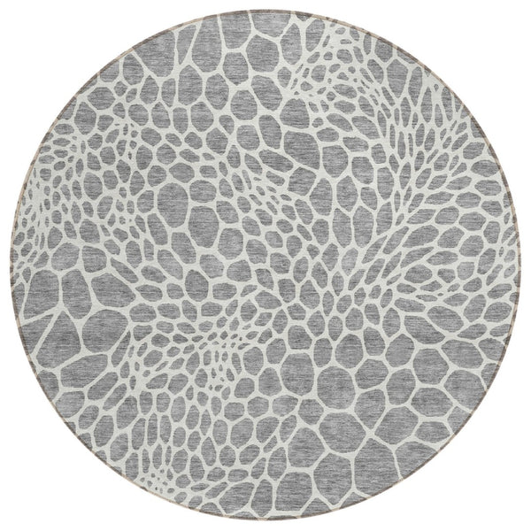 HomeRoots 5' Stylish Gray and Ivory Geometric Washable Area Rug for Indoor and Outdoor Versatility and Durability 8' Round 595075