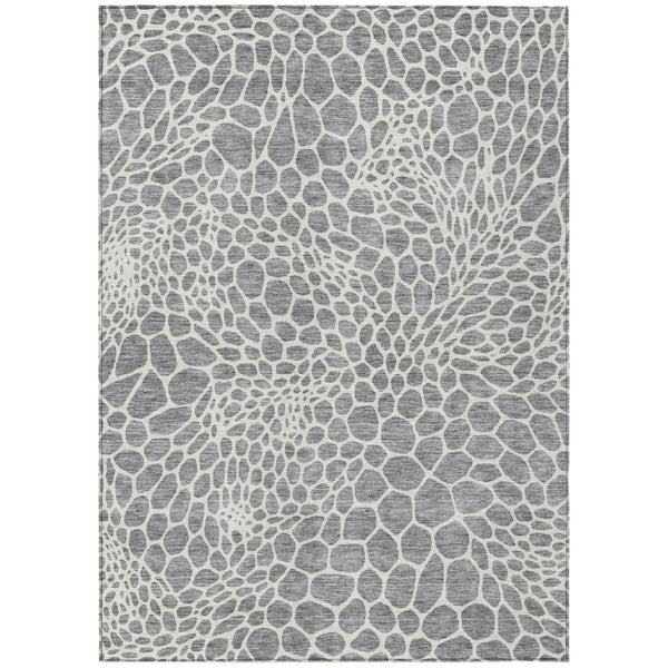 HomeRoots 5' Stylish Gray and Ivory Geometric Washable Area Rug for Indoor and Outdoor Versatility and Durability 10' X 14' 595078