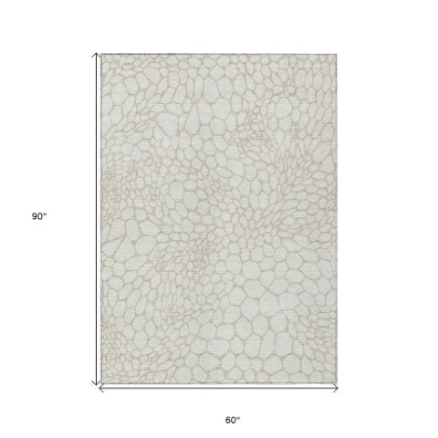 Homeroots 3' Artichoke Green Geometric Indoor Outdoor Area Rug - Stylish, Washable, Durable, And Versatile 5' X 8' Polyester 595080