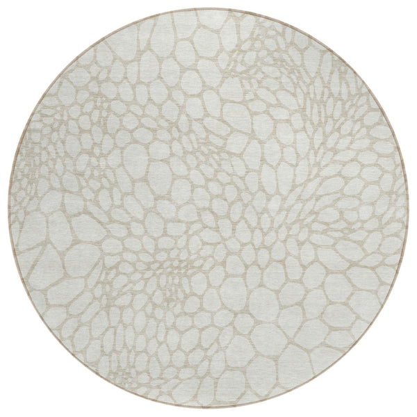 HomeRoots 5' Elegant Ivory and Beige Geometric Area Rug - Durable, Washable Indoor/Outdoor Decor for Any Space 8' Round 595081