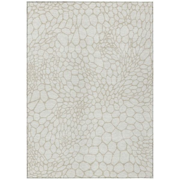 HomeRoots 5' Elegant Ivory and Beige Geometric Area Rug - Durable, Washable Indoor/Outdoor Decor for Any Space 8' X 10' 595082