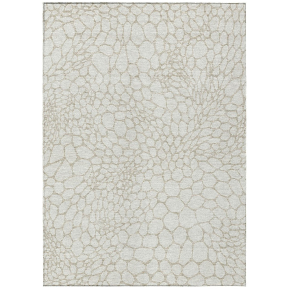HomeRoots 9' X 12' Ivory and Beige Geometric Area Rug - Durable, Washable, Indoor/Outdoor, Modern Design! 595083