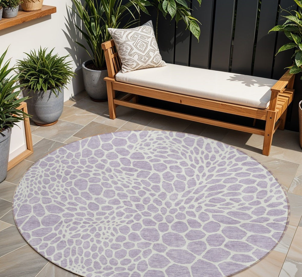 HomeRoots 5' Modern Lilac and Ivory Geometric Area Rug - Washable, Durable, Indoor-Outdoor Versatility for Home 8' Round 595087