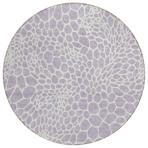 HomeRoots 5' Modern Lilac and Ivory Geometric Area Rug - Washable, Durable, Indoor-Outdoor Versatility for Home 8' Round 595087