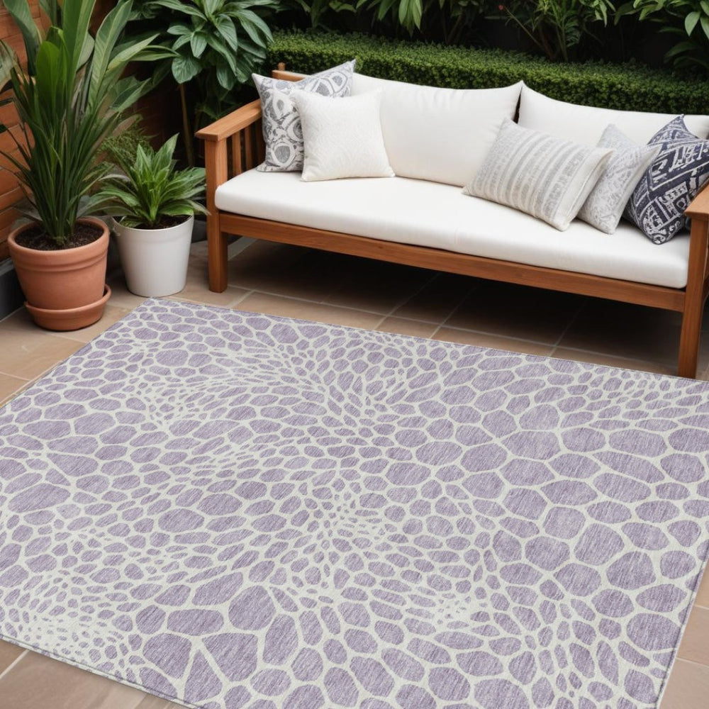 HomeRoots 9' X 12' Lilac & Ivory Geometric Area Rug – Stylish, Washable, Durable for Indoor & Outdoor Use! 595089