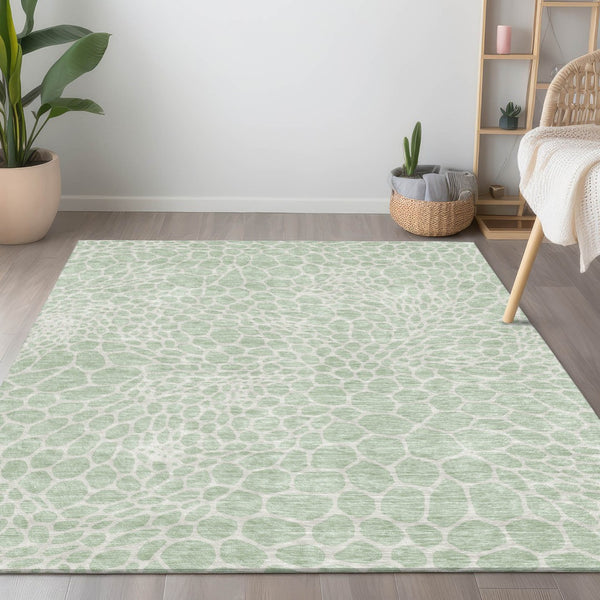 Homeroots 3' Artichoke Green Geometric Indoor Outdoor Area Rug - Stylish, Washable, Durable, And Versatile 9' X 12' Polyester 595095