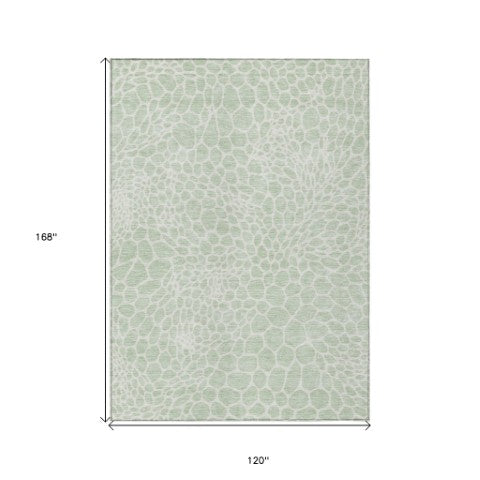 Homeroots 3' Artichoke Green Geometric Indoor Outdoor Area Rug - Stylish, Washable, Durable, And Versatile 10' X 14' Polyester 595096