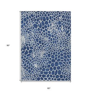 HomeRoots 5' Navy Blue and Ivory Geometric Indoor Outdoor Area Rug - Durable, Washable, and Stylish Design 5' X 8' 595098