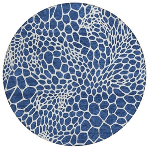 HomeRoots 5' Navy Blue and Ivory Geometric Indoor Outdoor Area Rug - Durable, Washable, and Stylish Design 8' Round 595099
