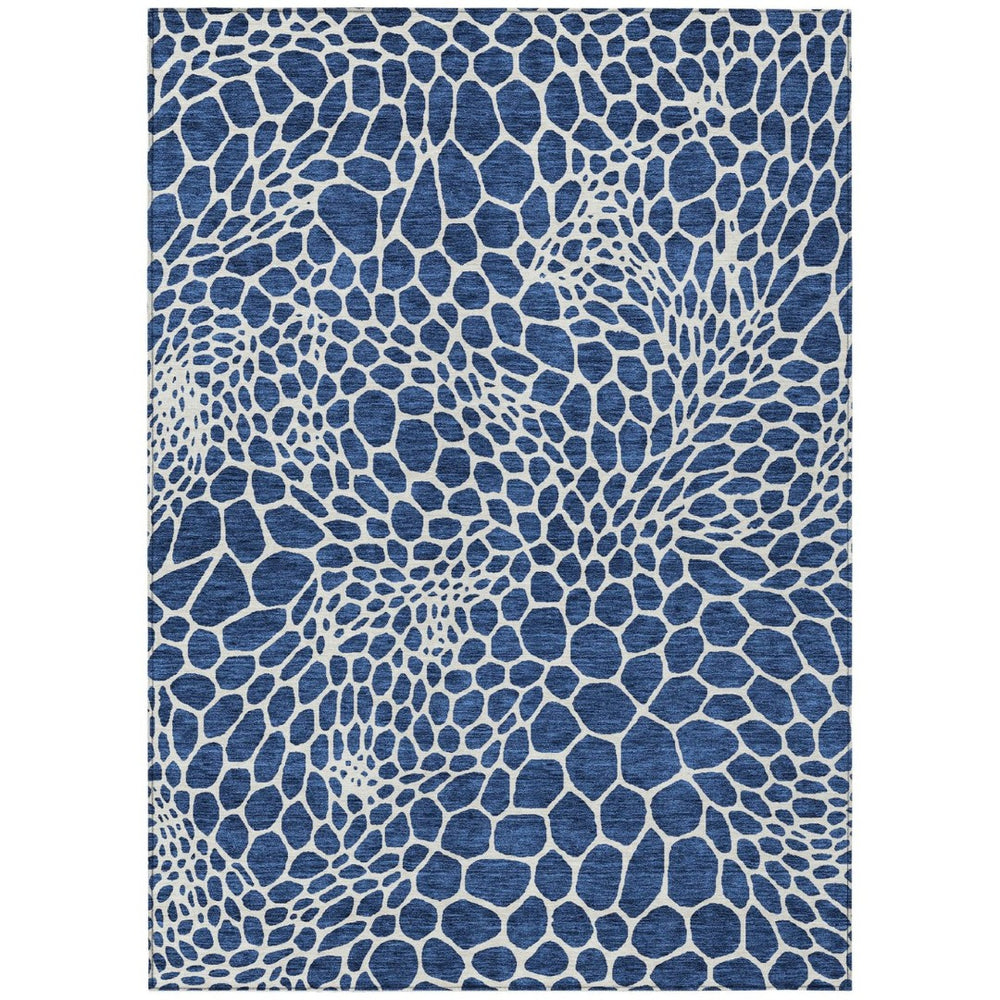HomeRoots 5' Navy Blue and Ivory Geometric Indoor Outdoor Area Rug - Durable, Washable, and Stylish Design 8' X 10' 595100