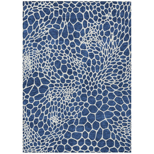 HomeRoots 5' Navy Blue and Ivory Geometric Indoor Outdoor Area Rug - Durable, Washable, and Stylish Design 8' X 10' 595100