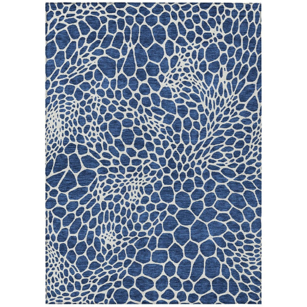 HomeRoots 5' Navy Blue and Ivory Geometric Indoor Outdoor Area Rug - Durable, Washable, and Stylish Design 10' X 14' 595102