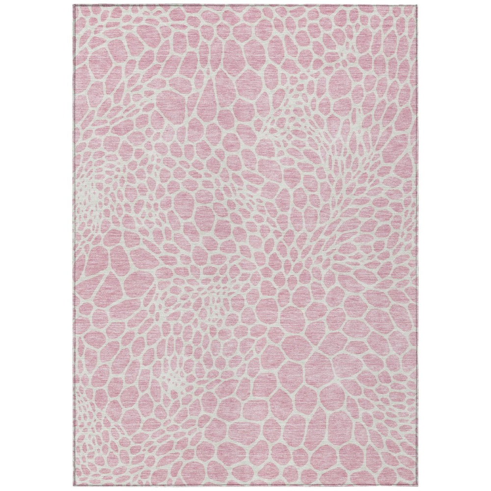 HomeRoots 5' Pink and Ivory Geometric Area Rug - Stylish, Washable, Stain-Resistant for Indoor and Outdoor Use 5' X 8' 595104