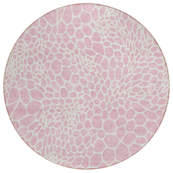 HomeRoots 5' Pink and Ivory Geometric Area Rug - Stylish, Washable, Stain-Resistant for Indoor and Outdoor Use 8' Round 595105