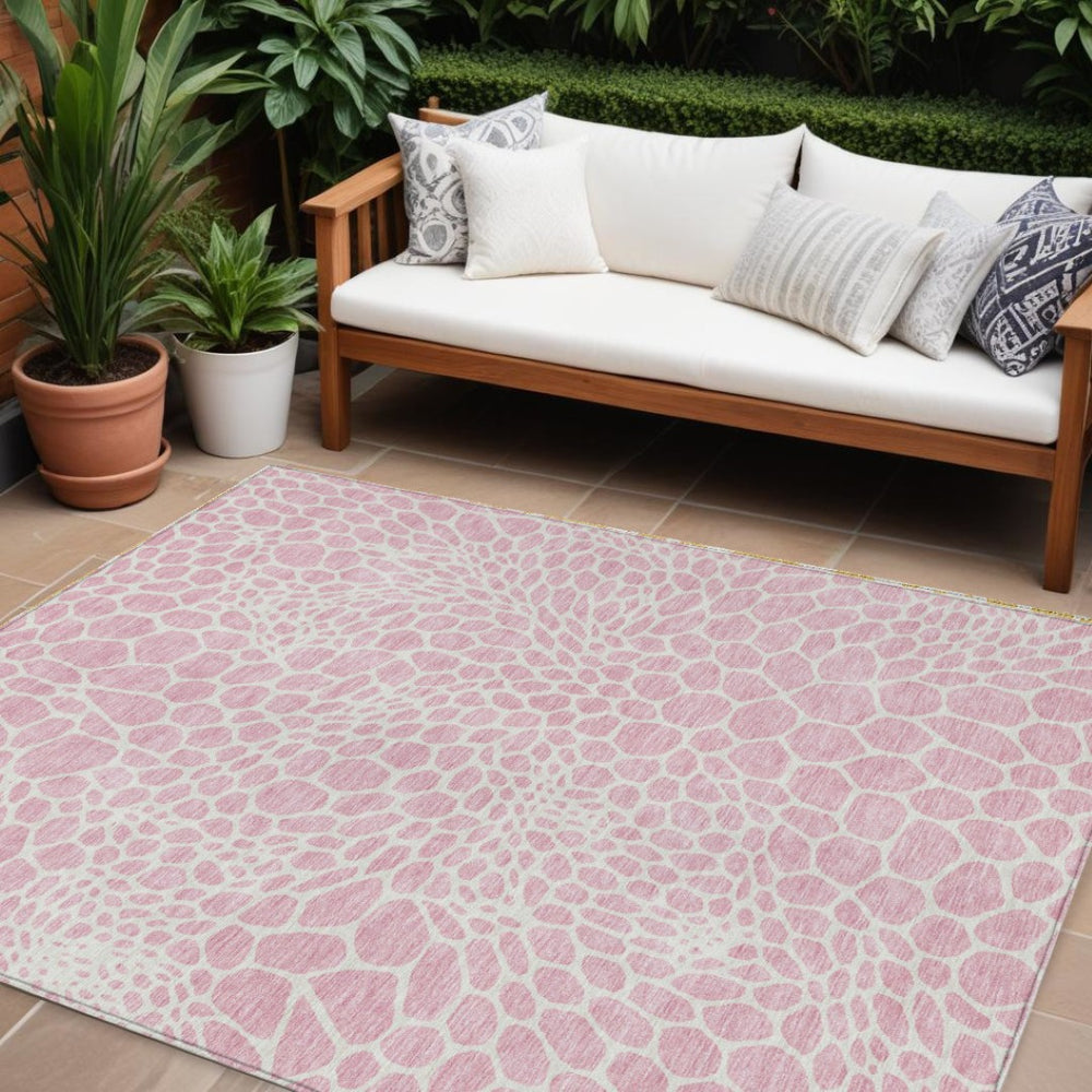 HomeRoots 9' X 12' Pink and Ivory Geometric Area Rug - Stylish, Washable, Durable Indoor/Outdoor Decor Solution 595107
